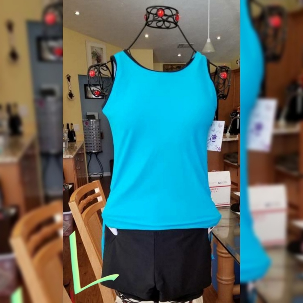 Teal & Black Large 2 piece Tankini Bathing  Suit